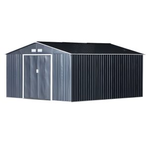 Outsunny Geräteschuppen 340 x 382 x 200 cm (BxTxH)   Gerätehaus mit Doppelschiebetür Metallschuppen