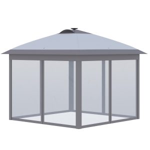 Outsunny Faltpavillon mit LED Solar Lichterkette und USB-Ladeanschluss grau 330L x 330B x 285H cm   pavillon gartenpavillon pop-up-pavillon