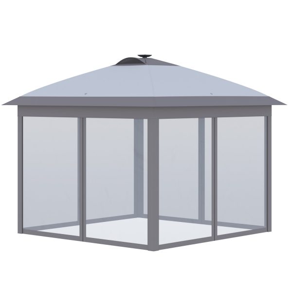 Outsunny Faltpavillon mit LED Solar Lichterkette und USB-Ladeanschluss grau 330L x 330B x 285H cm   pavillon gartenpavillon pop-up-pavillon