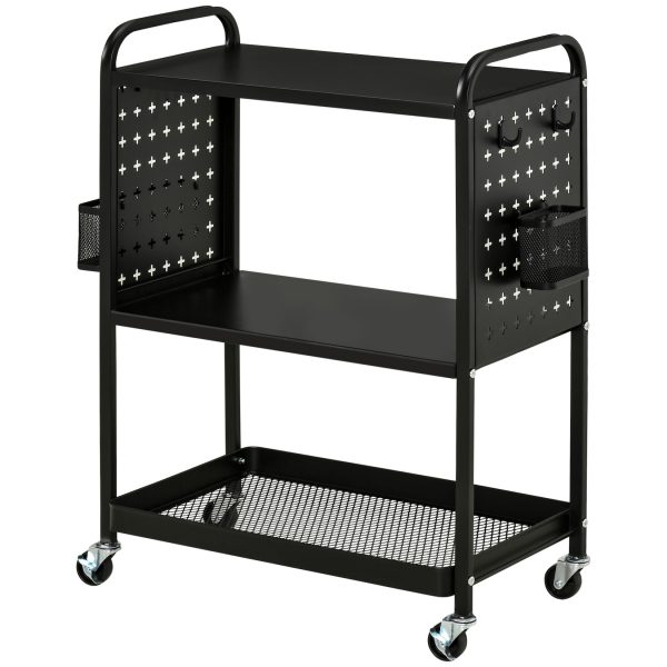 HOMCOM Küchenwagen mit 4 Universalräder schwarz 70L x 33