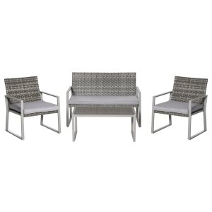 Outsunny Rattan Sitzgruppe für 4 Personen grau   Sitzgarnitur Gartengarnitur Gartenmöbel-Set