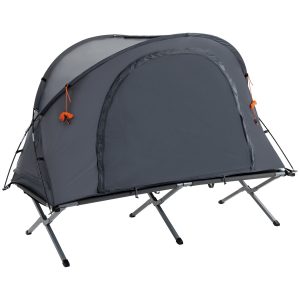 Outsunny Feldbett mit Luftmatratze grau 200L x 86B x 147Hcm   feldbett camping set mit zelt schlafsack kuppelzelt luftmatratze