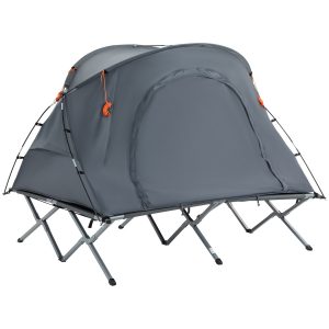 Outsunny Feldbett zusammenklappbar grau 200L x 146B x 159H cm   erhöhtes campingbett und zelt kuppelzelt mit luftmatratze schirmzelt