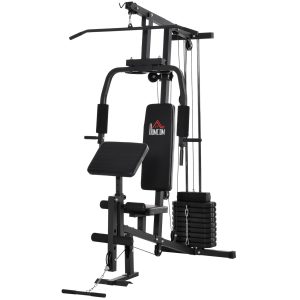 HOMCOM Kraftstation mit Rollenpolsterung schwarz 148L x 108B x 207H cm   Gym Kraftstation Fitnessstation Multigym Kraftstation Fitnessgerät