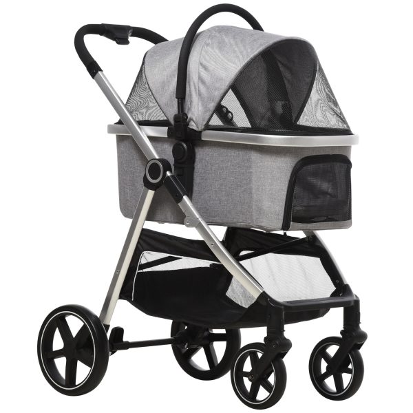 PawHut Hundebuggy mit Untergestellablage grau 83L x 58B x 102H cm   hundewagen  tragetasche  hundetrolley  katzenwagen  katzenbuggy