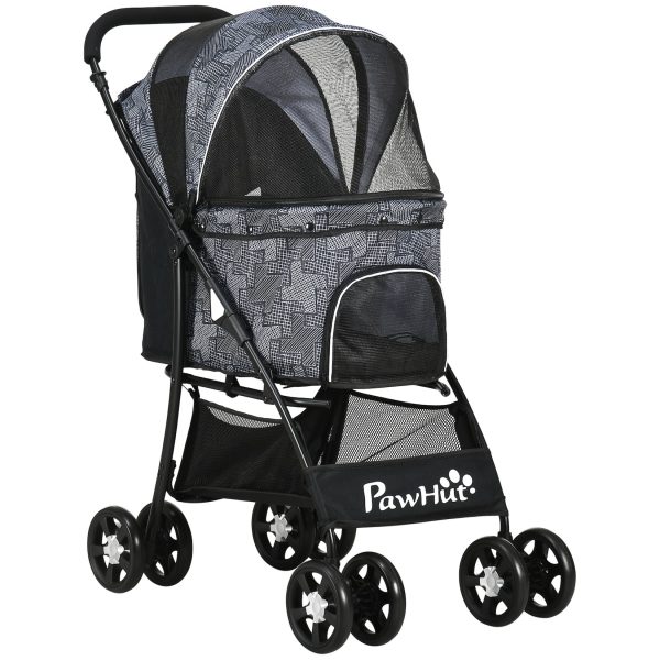 PawHut Hundebuggy mit Kissen und Untergestellablage schwarz 81L x 48B x 99H cm   hundewagen  faltbar  hundetrolley mit kissen  katzenbuggy  katzenwagen