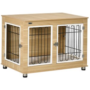 PawHut Hundekäfig mit abschließbaren Türen natur 90L x 58B x 65H cm   hundekäfig mit tischplatte  haustierkäfig  hundebox  hundehaus