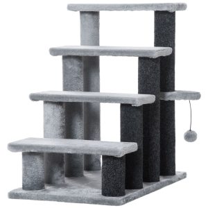 PawHut Haustiertreppe mit Stufen grau 60L x 40B x 64H cm   katzenbaum  kratzbäume  hundetreppe  katzentreppe  gelenkschonend