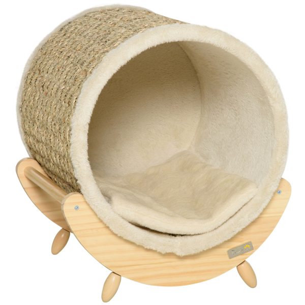 PawHut Katzenhaus mit Kissen natur 41L x 38B x 43H cm   katzenhöhle  katzenbett mit regal  katzenhütte mit kratzunterlage