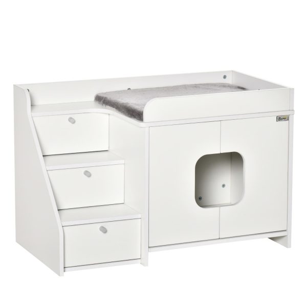 PawHut Katzenklo mit 3 Stufen weiß 90L x 48B x 59H cm   Katzentoilette Katzenschrank Katzenklo Katzenhaus Katzenschrank