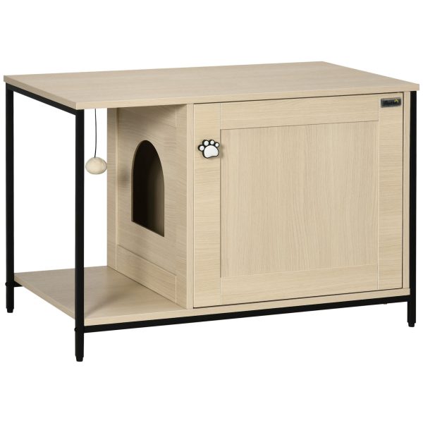 PawHut Katzenklo mit magnetischer Tür natur 80L x 48B x 55H cm   katzenschrank für katzentoilette  katzenhaus mit tür  katzenhöhle