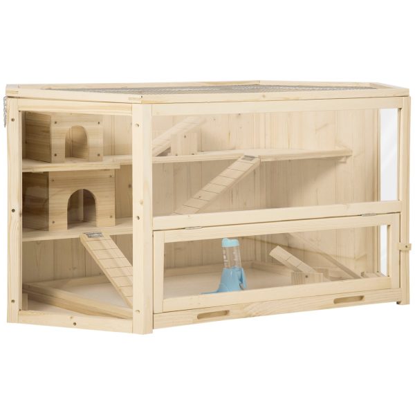 PawHut Kleintierkäfig mit PS-Plexiglas natur 115L x 60B x 55H cm   kleintierkäfig  mit rampe  wippe  mäusekäfig abnehmbare bodenwanne