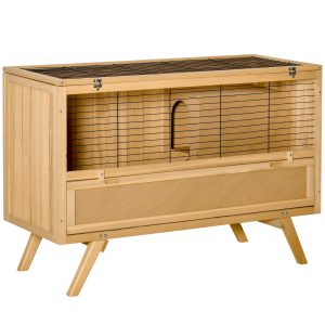 PawHut Kleintierstall mit Tablett gelb 120L x 50B x 82H cm   hasenkäfig aus holz