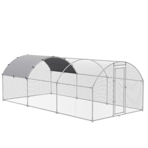 PawHut Kleintierstall mit Schatten Dach silber 280L x 570B x 197H cm   freilaufgehege  outdoor geflügelstall  ente kaninchen  hühnerkäfig