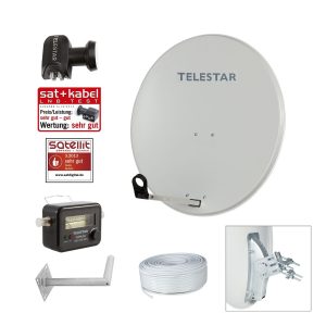 TELESTAR  Sat Anlage HD Komplett-Set mit Quad-LNB Wandhalter Satfinder