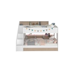 Etagenbett Bibop 1 Parisot 90*200 mit Bettschubkasten + Regalfächer + Lattenrostplatten Weiß Eiche