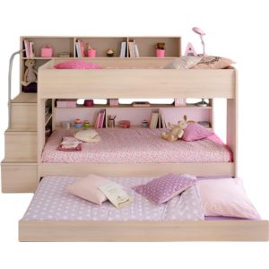 Etagenbett Bibop Parisot inklusive Leiterpodest + Regalwand + Bettkasten + 2 Lattenrostplatten beige