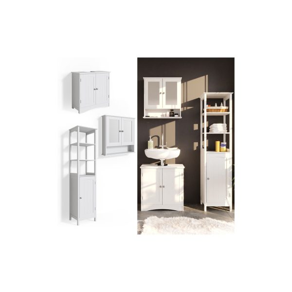 Vicco 3er Badmöbel Set Bianco Spiegelschrank Waschtischunterschrank Hochschrank Badezimmermöbel Set im Landhausstil