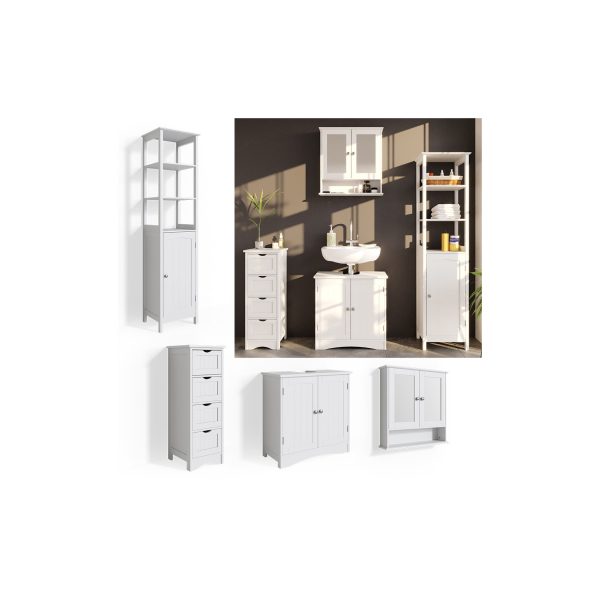 Vicco 4er Badmöbel Set Bianco Spiegelschrank Waschtischunterschrank Hochschrank Badezimmermöbel Set im Landhausstil