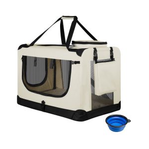 Juskys Hundetransportbox Lassie M (beige) faltbar mit Decke - 42x60x44 cm Hundetasche Hundebox