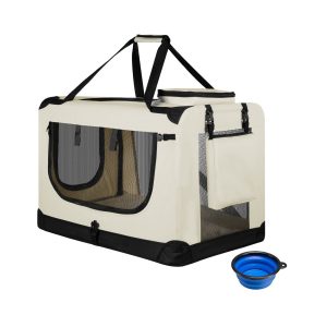 Juskys Hundetransportbox Lassie L (beige) faltbar mit Decke - 50x70x52 cm Hundetasche Hundebox