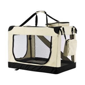 Juskys Hundetransportbox Lassie XL (beige) faltbar mit Decke - 58x82x58 cm Hundetasche Hundebox
