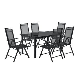 Juskys Aluminium Gartengarnitur Milano Gartenmöbel Set mit Tisch und 6 Stühlen Dunkel-Grau