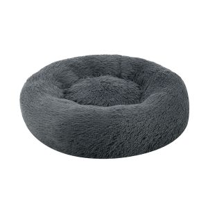 Juskys Haustierbett Monty S 50 cm rund – Hundebett Donut-Form flauschig & waschbar Dunkelgrau