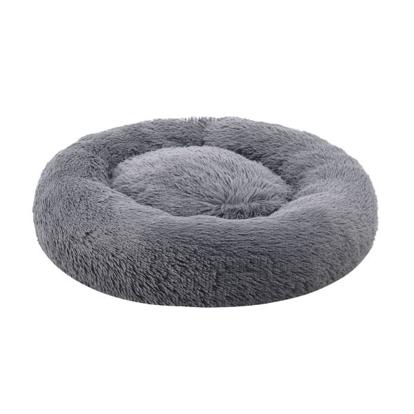 Juskys Haustierbett Monty L 70 cm rund – Hundebett Donut-Form flauschig & waschbar Hellgrau