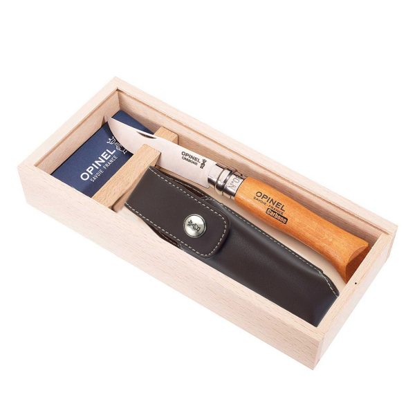 OPINEL Geschenk Set Messer No. 8 + Etui - Klappmesser Taschenmesser Carbon Stahl