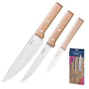 OPINEL 3er Set Parallele Küchen Messer Kochmesser Allzweckmesser Stahl Holzgriff