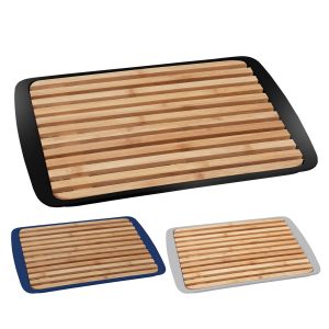 BRUNNER 2-in-1 Schneidebrett & Servier Tablett Platte Küchen Brett Holz 24x36cm Farbe: dunkelblau