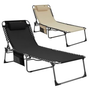 KINGCAMP Sonnenliege Liegestuhl Bavaro Camping Strand Liege Feldbett Alu 150 kg Farbe: black