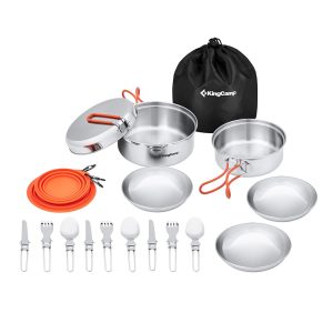 KINGCAMP Camping Kochset Adventurer II Pro Koch Geschirr Set Stahl Topf Pfanne