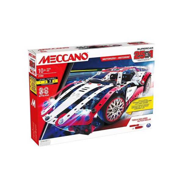 Spin Master 6062054 (20135073) - MECCANO - 25-in-1 Motorisiertes Supercar STEM Modellbausatz mit 347 Teilen