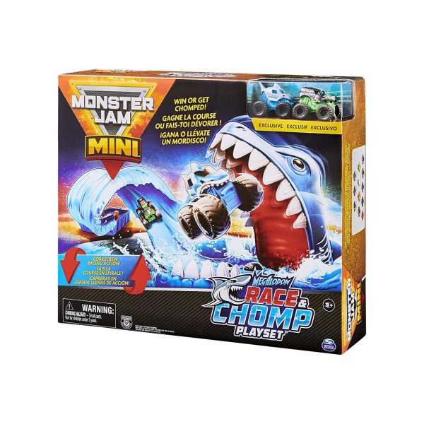 Spin Master 6060718 (20131052) - Monster Jam - Mini - Megalodon rennen und mampfen Spielset mit 2 Autos