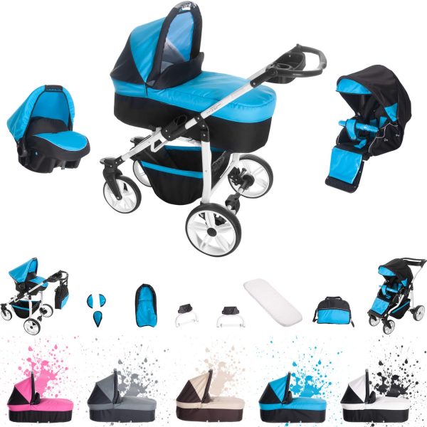 Bebebi Zürich   3 in 1 Kombi Kinderwagen Set   Luftreifen   Farbe: Zürichsee