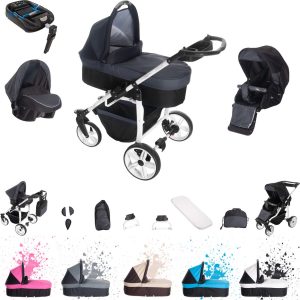 Bebebi Zürich   4 in 1 Kinderwagen Komplettset   ISOFIX Basis   Luftreifen   Farbe: Rigi