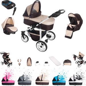 Bebebi Zürich   4 in 1 Kinderwagen Komplettset   ISOFIX Basis   Luftreifen   Farbe: Charmey