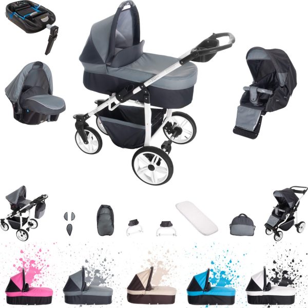 Bebebi Zürich   4 in 1 Kinderwagen Komplettset   ISOFIX Basis   Luftreifen   Farbe: Pilatus