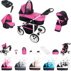 Bebebi Zürich   4 in 1 Kinderwagen Komplettset   ISOFIX Basis   Luftreifen   Farbe: Bernina