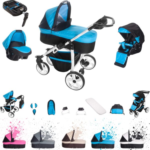 Bebebi Zürich   4 in 1 Kinderwagen Komplettset   ISOFIX Basis   Hartgummireifen   Farbe: Zürichsee