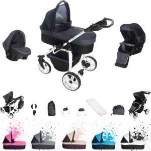 Bebebi Zürich   3 in 1 Kombi Kinderwagen Set   Hartgummireifen   Farbe: Rigi