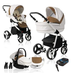 Bebebi Fizzy   4 in 1 Kinderwagen Komplettset   ISOFIX Basis   Hartgummireifen   Farbe: Coffee