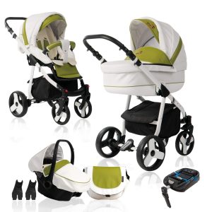 Bebebi Fizzy   4 in 1 Kinderwagen Komplettset   ISOFIX Basis   Hartgummireifen   Farbe: Avocado