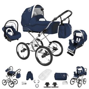 Bebebi Loving   3 in 1 Kombi Kinderwagen Set   Nostalgie Kinderwagen   Farbe: Blue Ardent