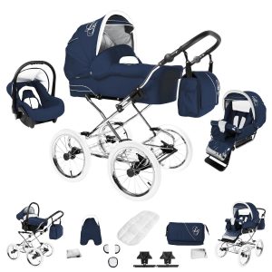 Bebebi Loving   3 in 1 Kombi Kinderwagen Set   Nostalgie Kinderwagen   Farbe: Blue Tender