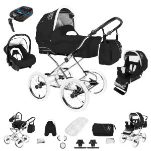 Bebebi Loving   4 in 1 Kinderwagen Komplettset   ISOFIX Basis   Nostalgie Kinderwagen   Farbe: Black Tender