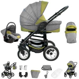 Bebebi Florenz   3 in 1 Kombi Kinderwagen Set   Luftreifen   Farbe: Medici Green Black