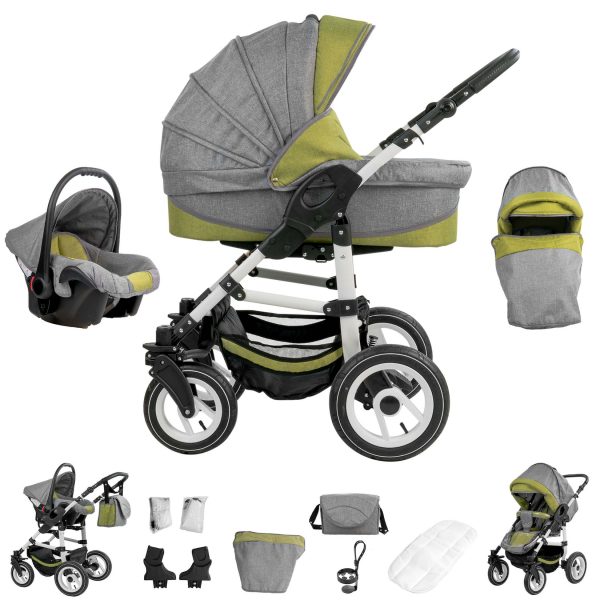 Bebebi Florenz   3 in 1 Kombi Kinderwagen Set   Luftreifen   Farbe: Medici Green White